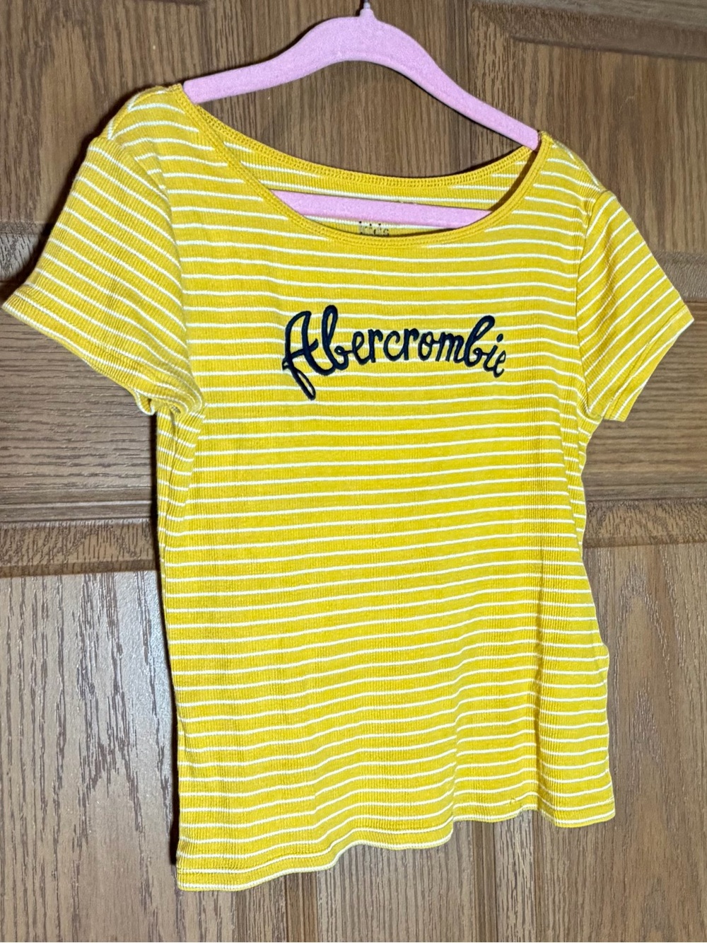 abercrombie Yellow & White Striped Short Sleeve Tee